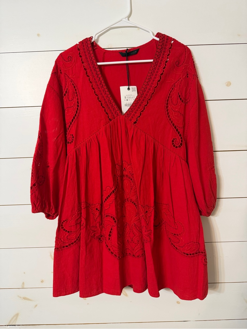 Zara Red Embroidered Dress Size S NWT - Picture 2 of 6